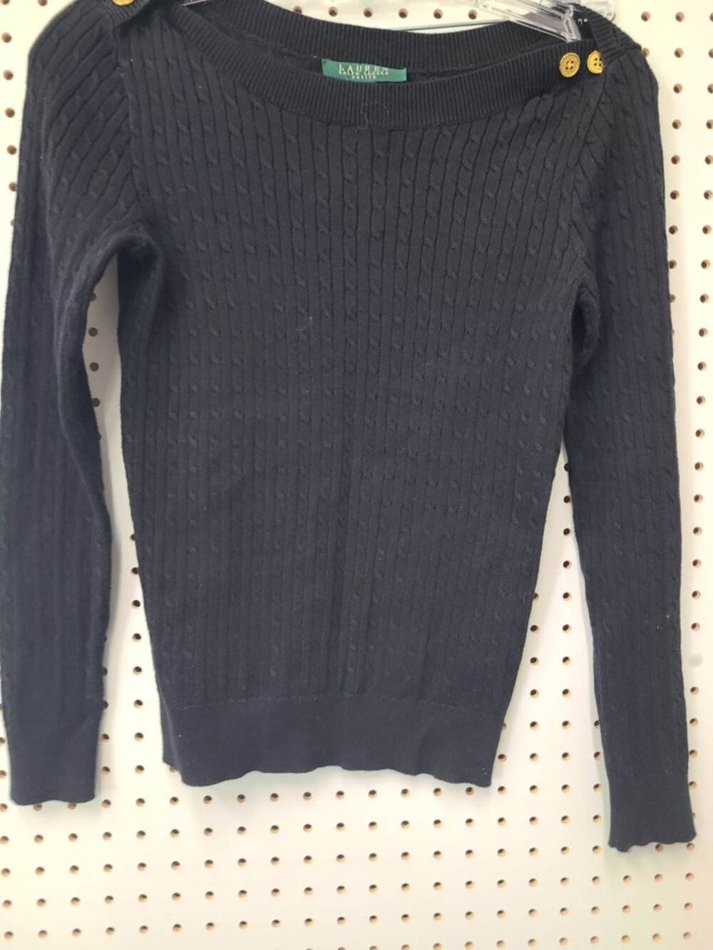 Lauren Ralph Lauren Petite Navy Cable Knit Cotton Sweater P/P Long Sleeve Button